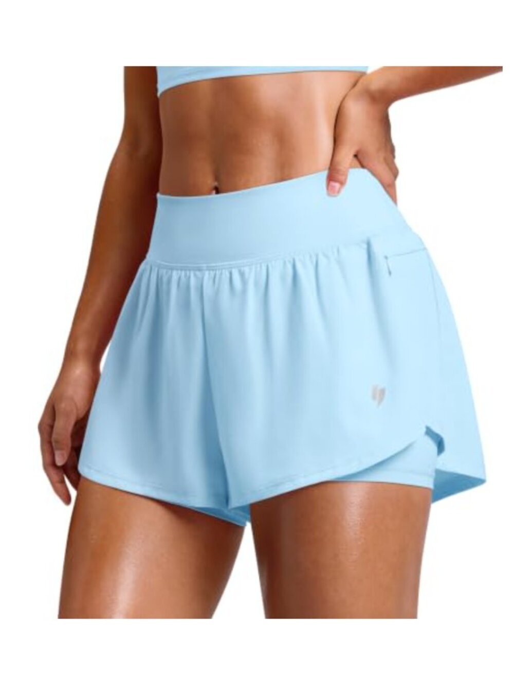 Women's 2 in 1 High Waisted Running Shorts Quick Dry Athletic Gym Shorts